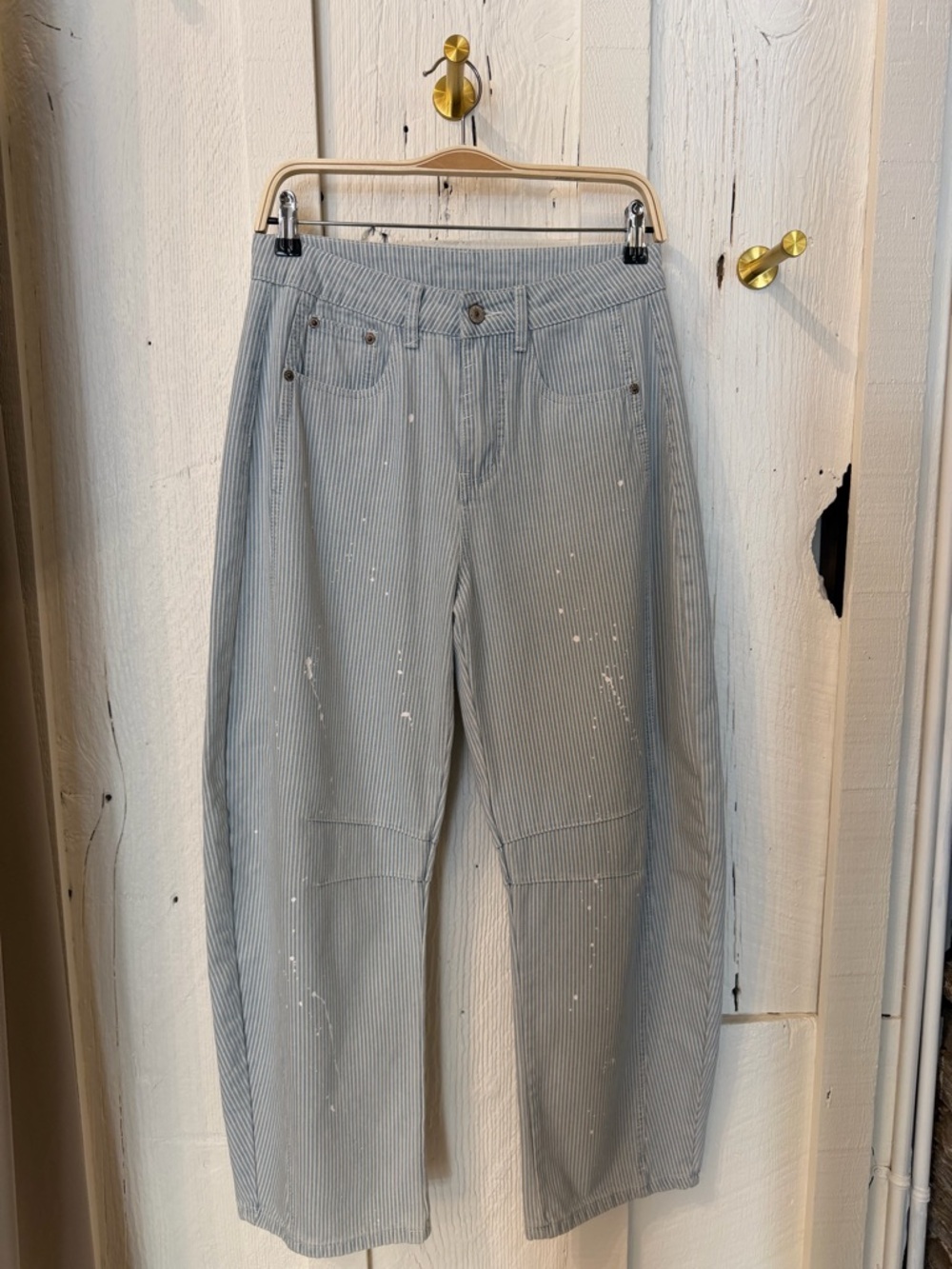 Striped Painter-Style Wide Leg Pants in Light Blue